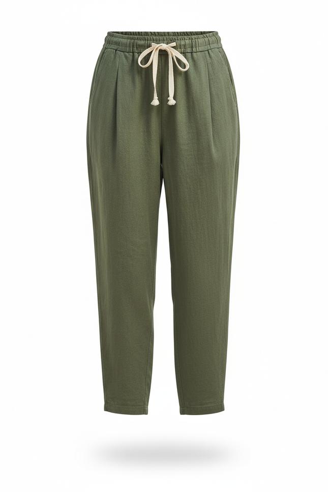 Pantalon Lin Vert Kaki - vue 3
