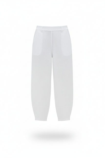Pantalon En Lin Femme Blanc Coupe Ample Casual Été 4 - vue 3