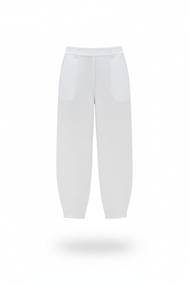 Pantalon En Lin Femme Blanc Coupe Ample Casual Été 4 - vue 3