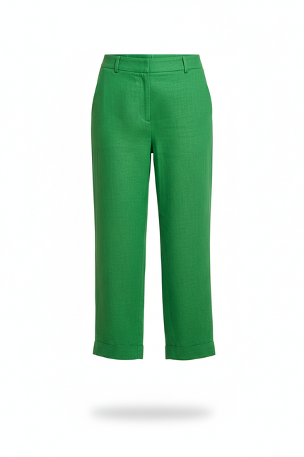 Pantalon En Lin Vert Coupe Droite Décontracté Femme - vue 3