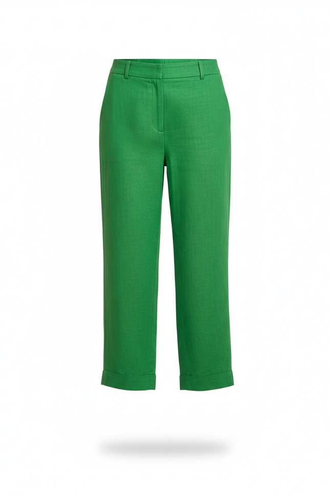 Pantalon En Lin Vert Coupe Droite Décontracté Femme - vue 3