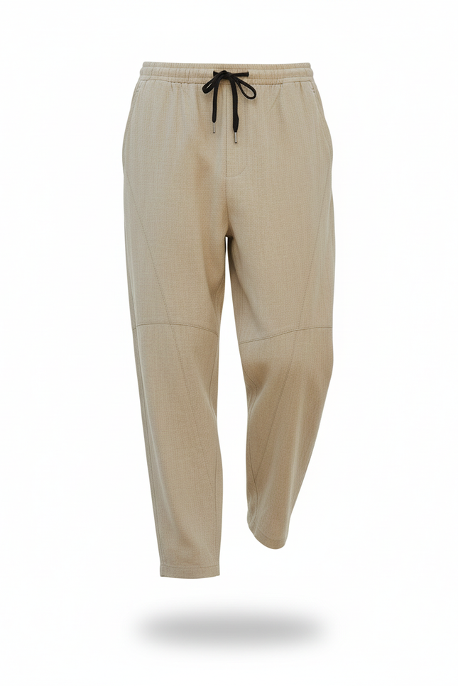 Pantalon En Lin Beige Ample Décontracté Cordon Homme - vue 3