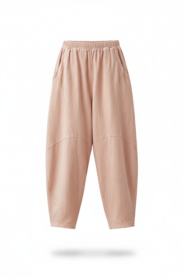 Pantalon En Lin Pêche Ample Décontracté Harem Femme - Rose - vue 3