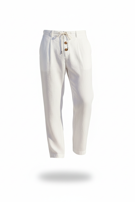 Pantalon Taille Haute Lin - Blanc - vue 3