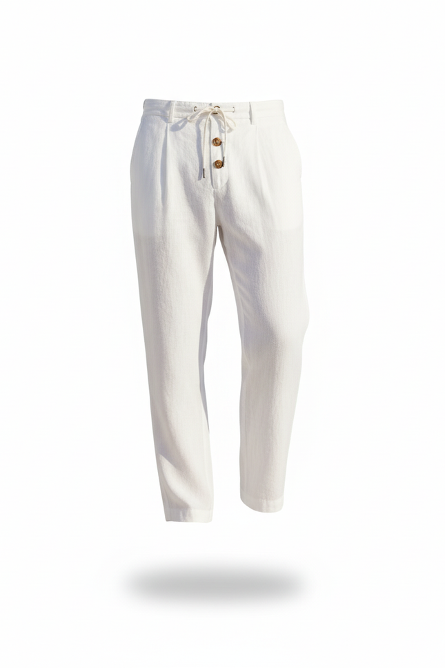 Pantalon Taille Haute Lin - Blanc - vue 3