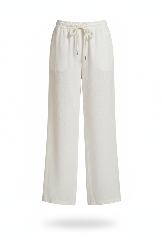 Pantalon En Lin Blanc Ample Cordon Décontracté - vue 3