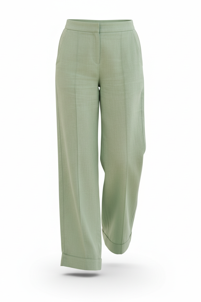 Pantalon En Lin Vert Ample Décontracté Fluide - vue 3