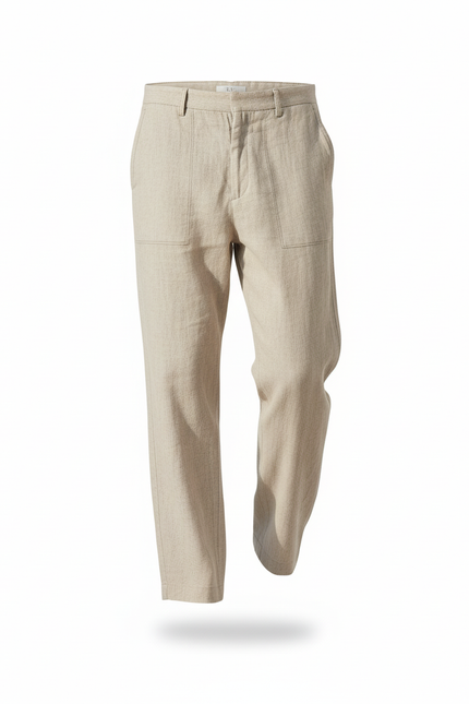 Pantalon En Lin Beige Ample Décontracté Léger Homme - vue 3