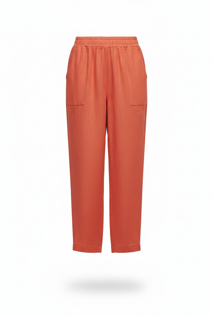 Pantalon En Lin Corail Ample Décontracté Femme - Orange - vue 3