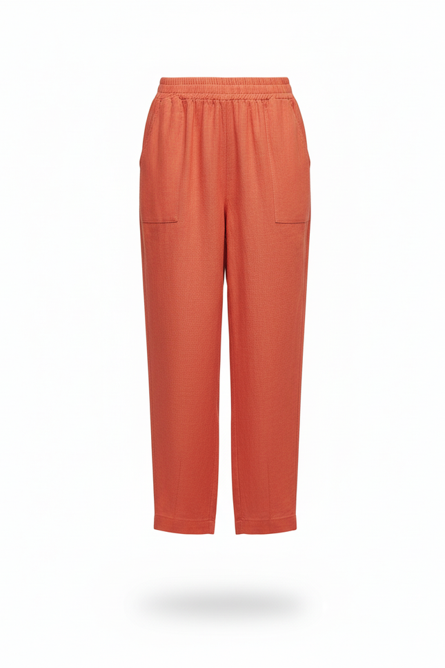 Pantalon En Lin Corail Ample Décontracté Femme - Orange - vue 3