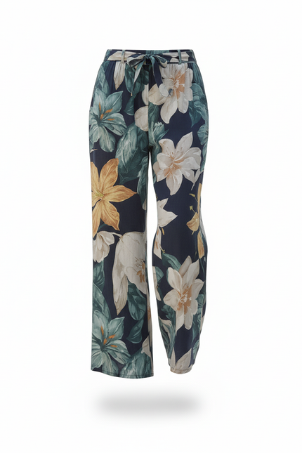 Pantalon En Lin Fleuri Ample Fluide Estival Noir - vue 3
