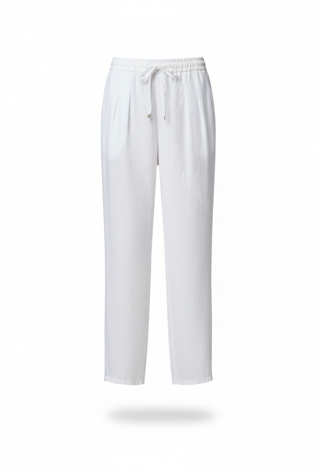 Pantalon En Lin Blanc Ample Fluide Taille Élastique - vue 3