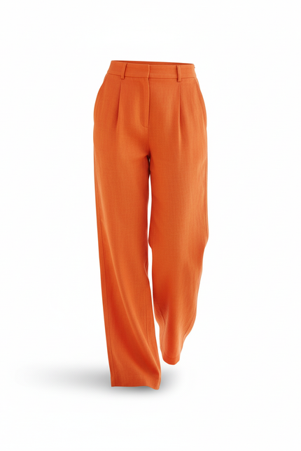 Pantalon En Lin Orange Ample Fluide Décontracté - vue 3