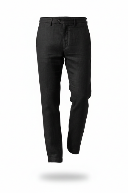 Pantalon En Lin Noir Coupe Droite Décontracté Homme - vue 3