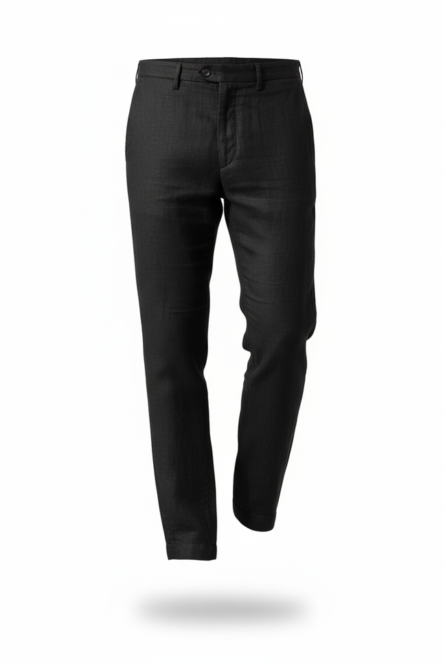 Pantalon En Lin Noir Coupe Droite Décontracté Homme - vue 3