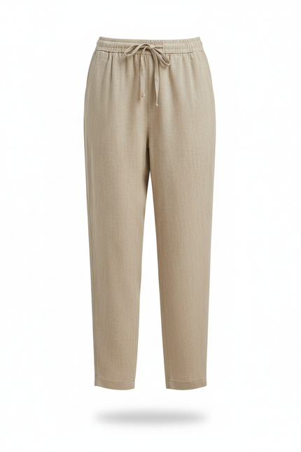 Pantalon Lin Coupe Carotte - Beige - vue 3