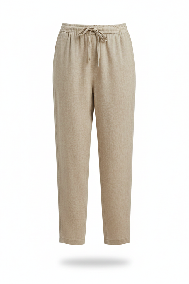 Pantalon Lin Coupe Carotte - Beige - vue 3