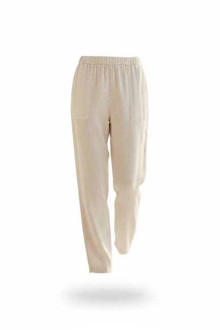 Pantalon En Lin Femme Écru Coupe Ample Casual - Beige - vue 3