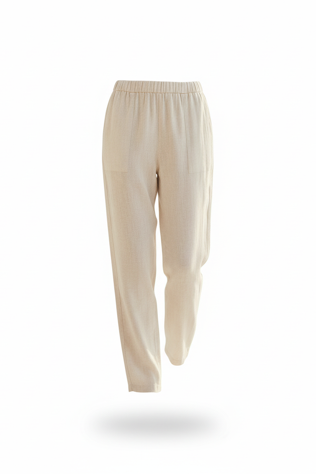 Pantalon En Lin Femme Écru Coupe Ample Casual - Beige - vue 3