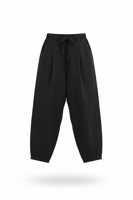 Pantalon En Lin Noir Ample Décontracté Enfant Fluide - vue 3