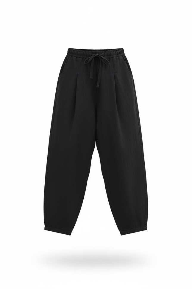 Pantalon En Lin Noir Ample Décontracté Enfant Fluide - vue 3