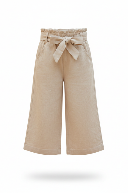 Pantalon En Lin Beige Ample Fille Ceinturé Confortable - vue 3