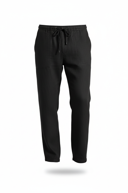 Pantalon En Lin Homme Noir Coupe Ample Casual Été - vue 3
