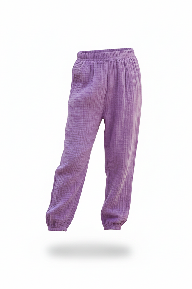 Pantalon En Lin Violet Ample Coton Enfant Harem - vue 3
