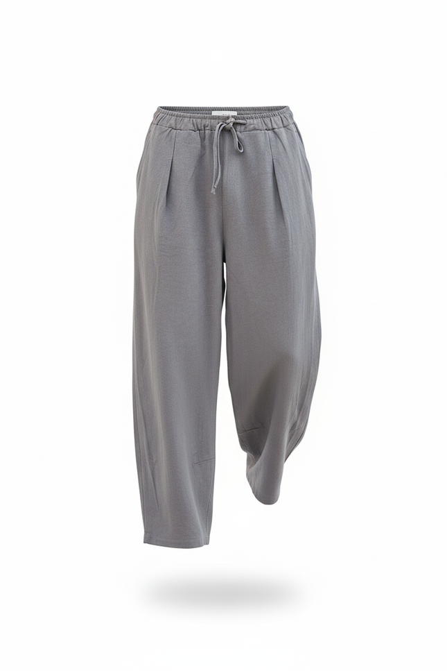 Pantalon En Lin Gris Ample Cordon Décontracté Léger - vue 3