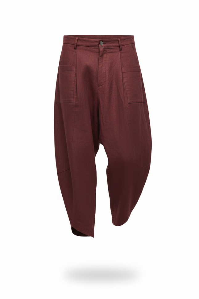 Pantalon En Lin Bordeaux Ample Harem Décontracté Homme - vue 3