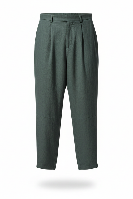 Pantalon En Lin Vert Foncé Ample Décontracté Homme - vue 3