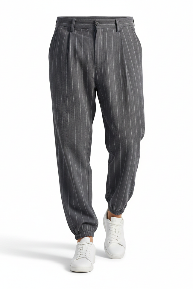 Pantalon En Lin Homme Rayé Ample Décontracté - Gris - vue 3