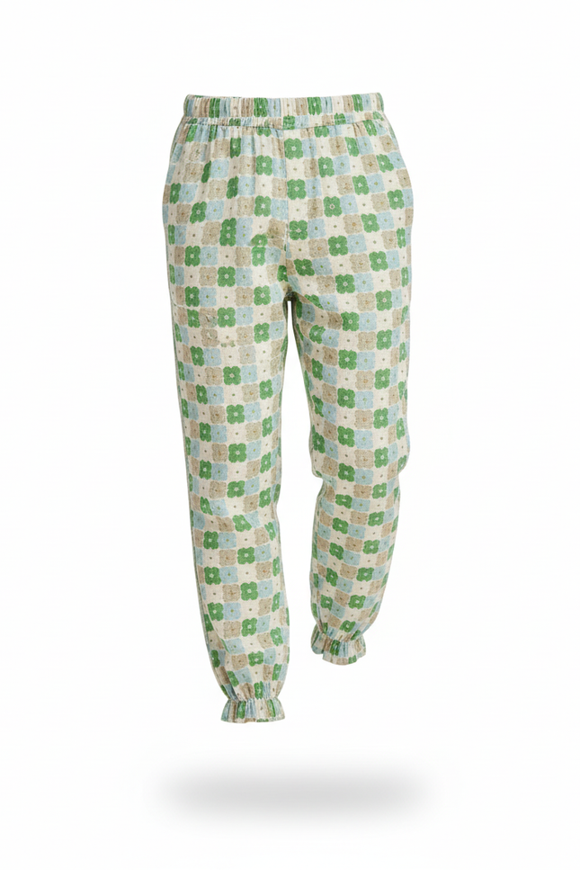 Pantalon En Lin Carreaux Floraux Ample Estival Enfant - Multicolore - vue 3