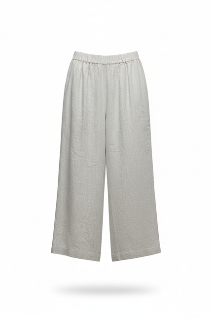 Pantalon En Lin Ample Fluide Gris Taille Élastique - vue 3