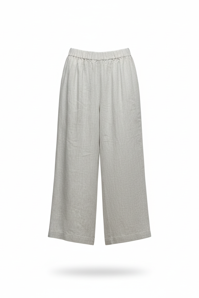 Pantalon En Lin Ample Fluide Gris Taille Élastique - vue 3