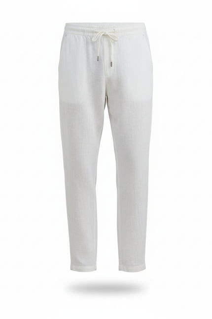 Pantalon En Lin Blanc Décontracté Cordon Droit Léger Homme - vue 3
