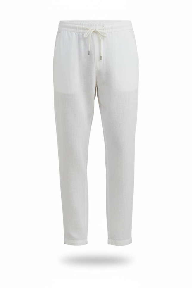 Pantalon En Lin Blanc Décontracté Cordon Droit Léger Homme - vue 3