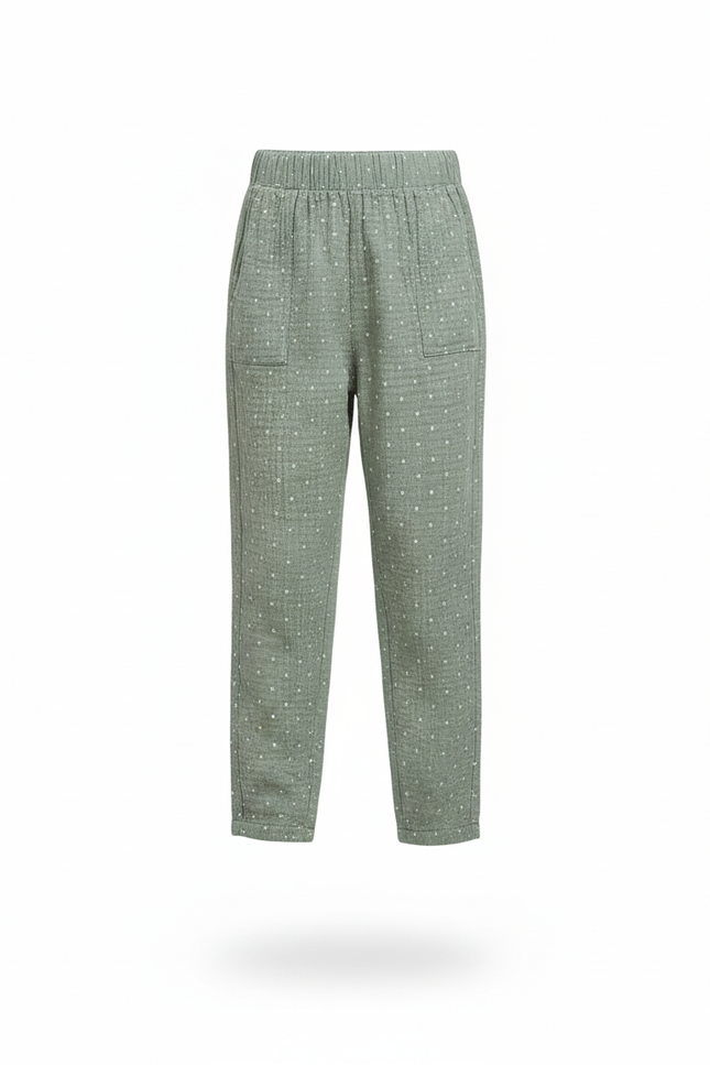 Pantalon En Lin Vert Points Blancs Ample Fille - vue 3