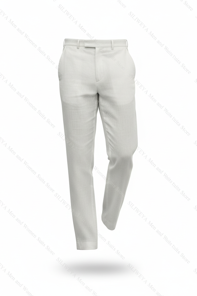 Pantalon En Lin Blanc Décontracté Droit Homme - vue 3