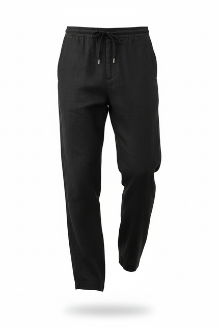 Pantalon En Lin Décontracté - Noir - vue 3