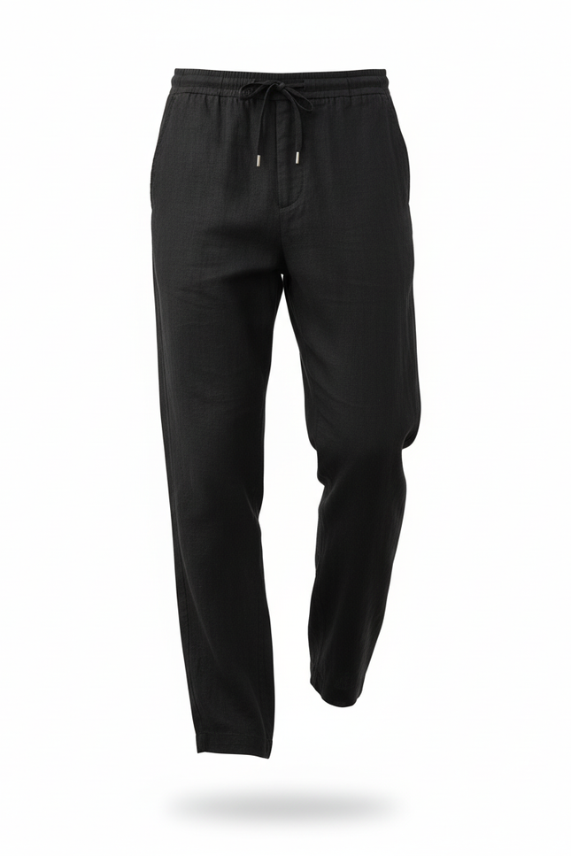 Pantalon En Lin Décontracté - Noir - vue 3