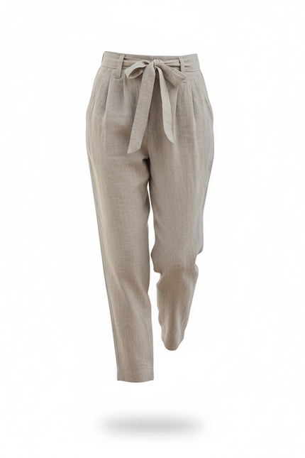 Pantalon En Lin Gris Clair Coupe Fuselée Ceinture Nœud - vue 3