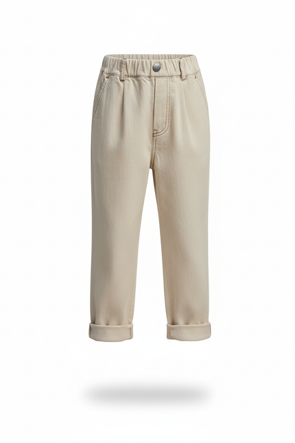 Pantalon En Lin Écru Garçon Ample Décontracté Coton - Beige - vue 3