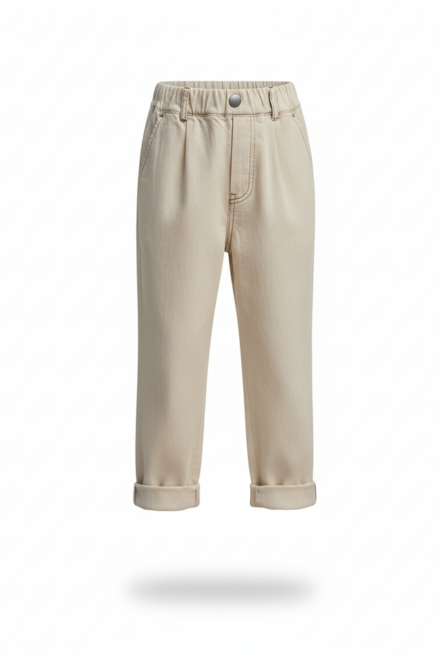 Pantalon En Lin Écru Garçon Ample Décontracté Coton - Beige - vue 3