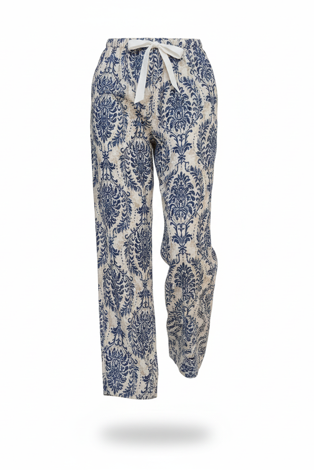 Pantalon En Lin Imprimé Bleu Ample Fluide Estival - vue 3