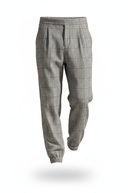 Pantalon En Lin Gris À Carreaux Ample Décontracté Homme - Laine - vue 3