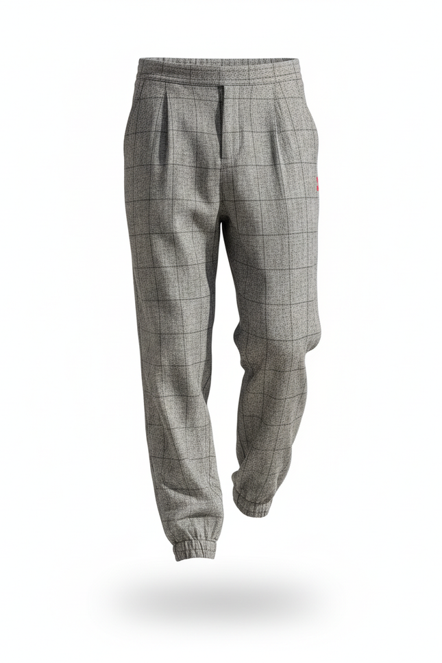 Pantalon En Lin Gris À Carreaux Ample Décontracté Homme - Laine - vue 3