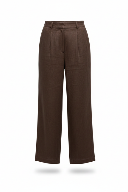 Pantalon En Lin Marron Ample Plissé Décontracté - vue 3