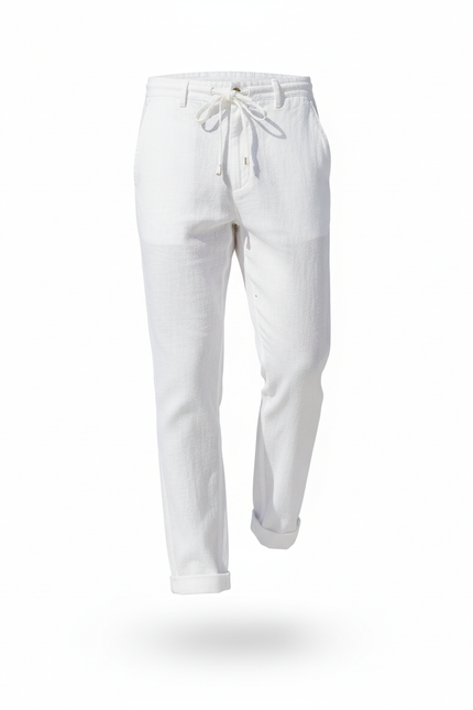 Pantalon En Lin Blanc Décontracté Cordon Homme Léger - vue 3