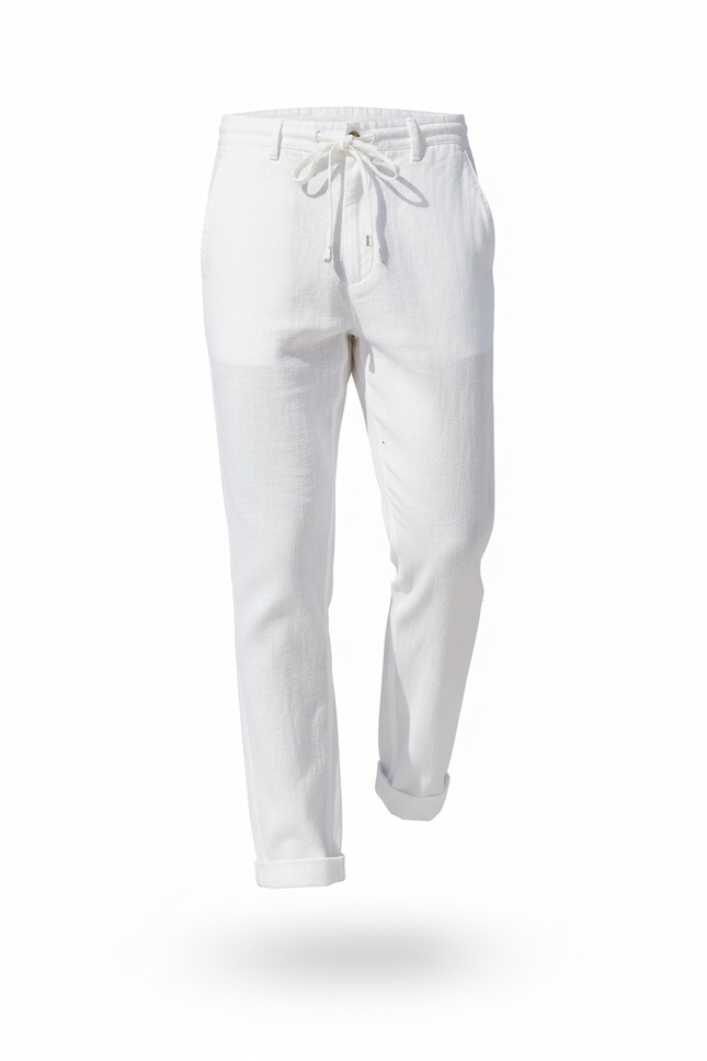 Pantalon En Lin Blanc Décontracté Cordon Homme Léger - vue 3